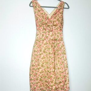 Talbots Pink, Tan,  and Green Floral Midi Dress